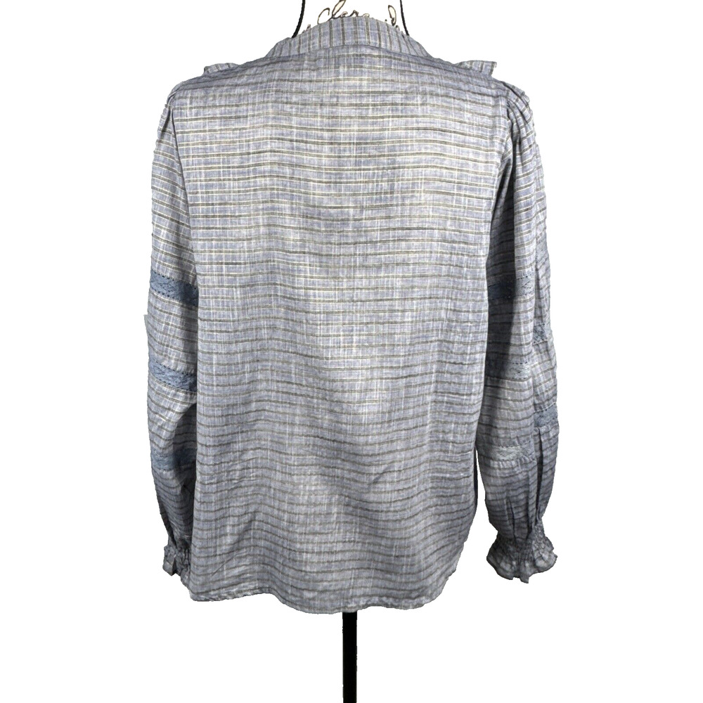 FRNCH Paris Blouse Jada Stripe Ruffled Metallic Medium Cottagecore Peasant Blue - Picture 4 of 15